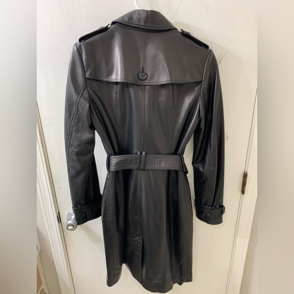 NWT Burberry London Black Double-Breasted Leather Trench Coat US.4 - Picture 8 of 13